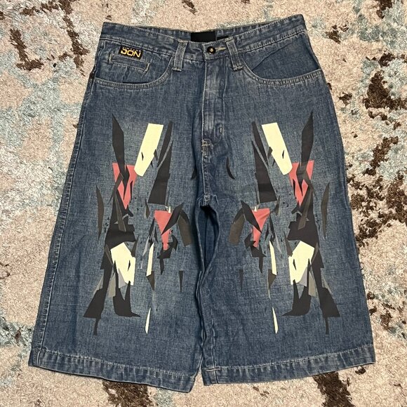 NWT Vintage Don Abstract Baggy Jean Shorts Size 30 Y2K - Picture 1 of 8